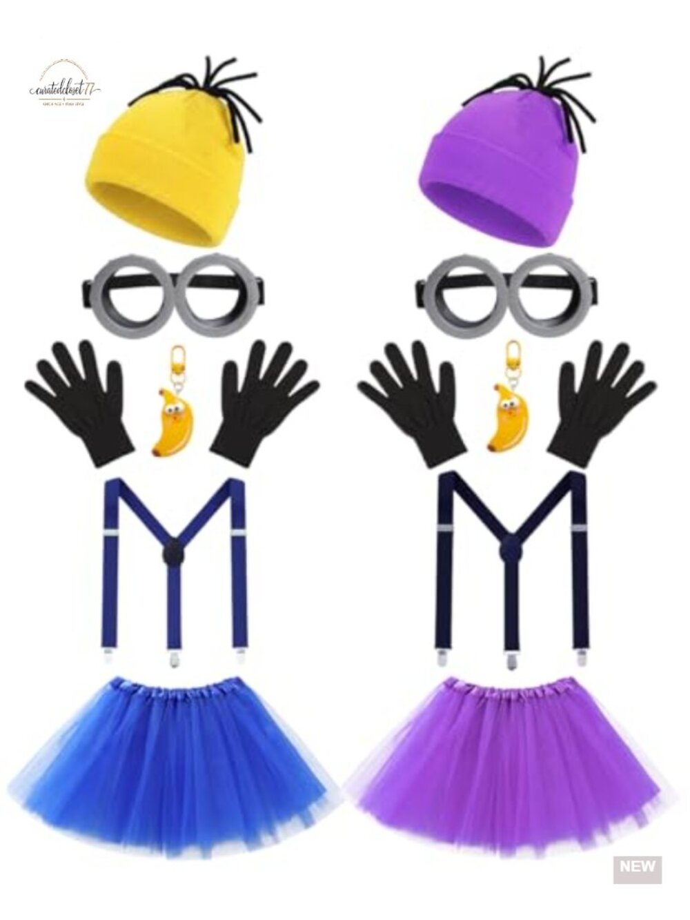 Adult Halloween Costume Accessory Kit with Tutu Skirts, Beanies, Goggles &